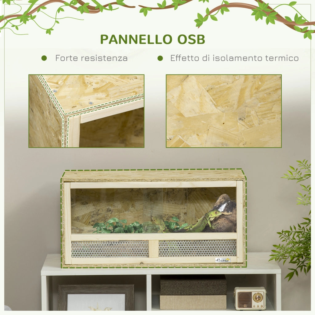Terrario per Rettili in Legno con Porte in Vetro Scorrevoli e Pannelli in Rete, 60x29.5x29.5cm