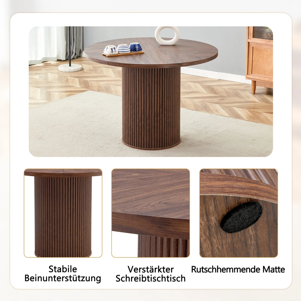TAVOLO rotondo 100 cm in MDF effetto noce con piano a 4 segmenti