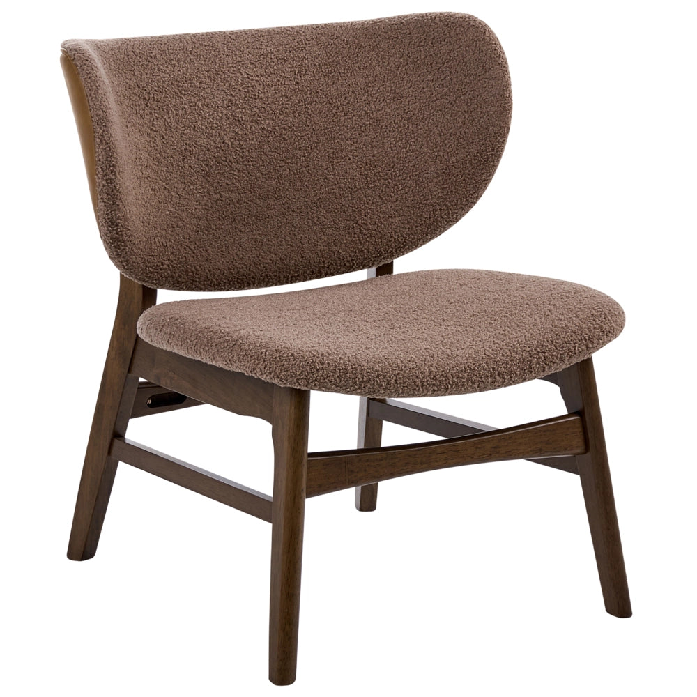 Sedia da pranzo in tessuto bouclé di poliestere marrone scuro e tortora, con gambe in legno di gomma, stile retrò tradizionale