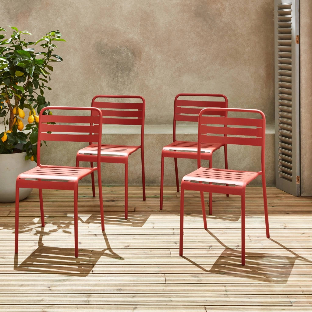 set 4 sedie da giardino bistrot in acciaio, terracotta