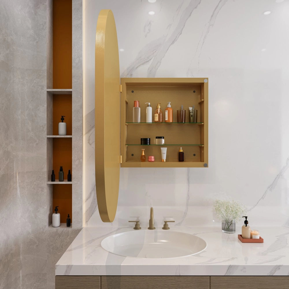 Armadietto a Specchio Ovale da Bagno con Ripiani Regolabili ¨C MINIMAL ¨C Oro