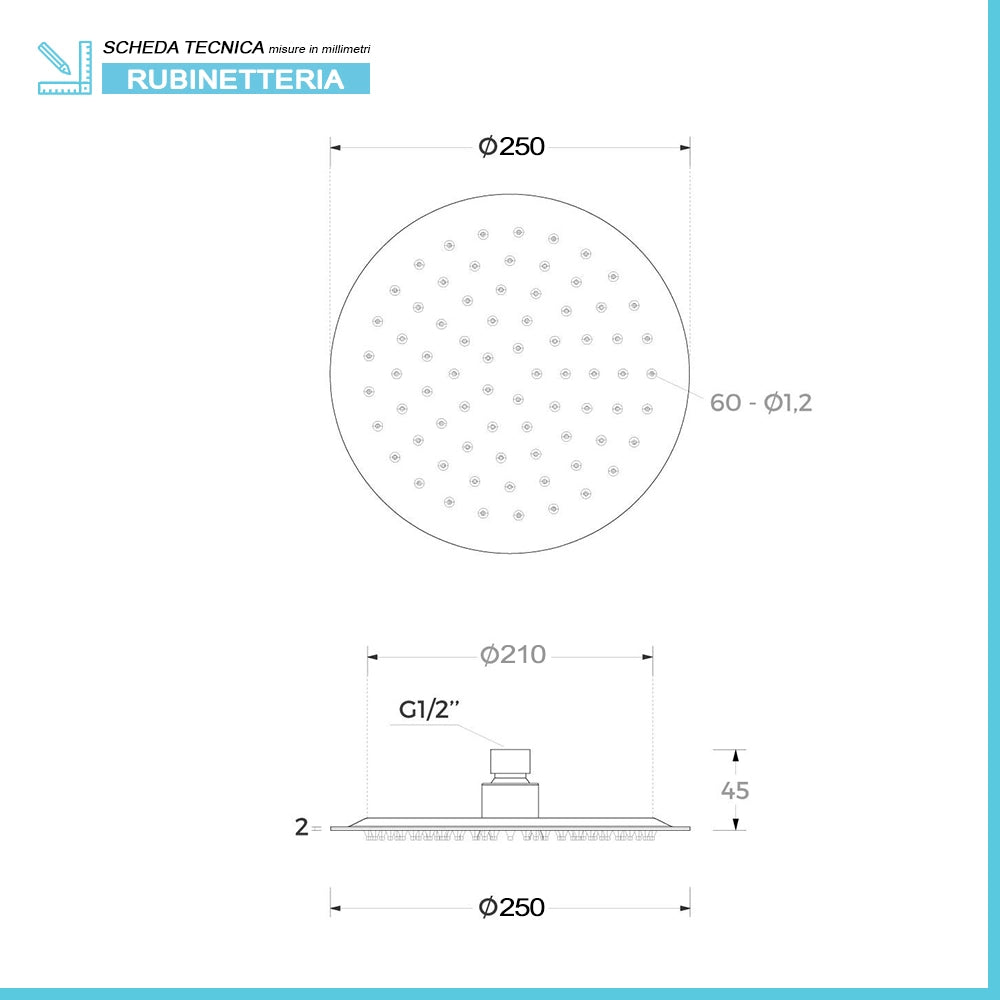 Set doccia tondo cromo 2 vie braccio 40 cm soffione 25 cm e kit doccino inclusi linea Erika