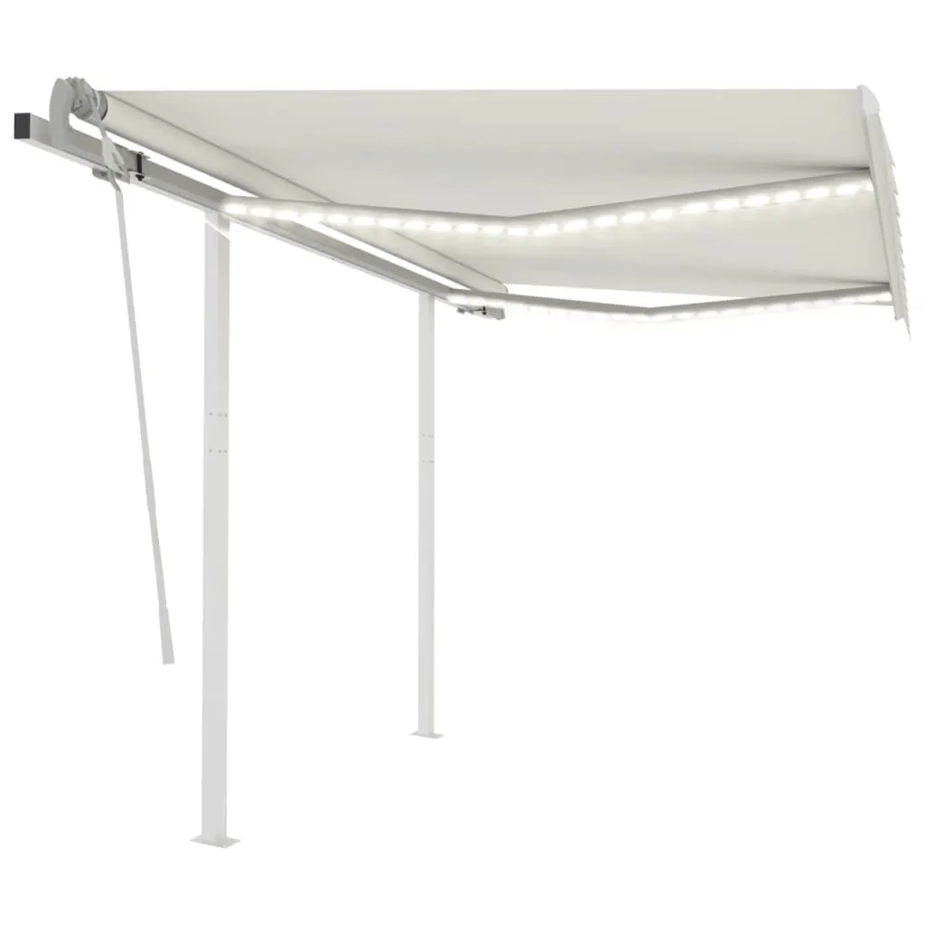 Tenda da Sole Retrattile Manuale con LED 3,5x2,5 m Crema 3069922