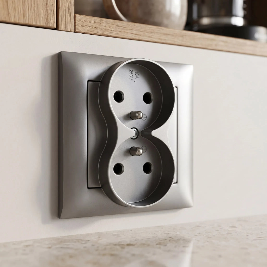 Presa Doppia Con Messa A Terra E Placca Oste Jnh002-g Grey