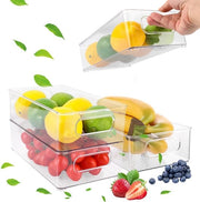 Set di 4 organizzatori per frigorifero, scatole di organizzazione trasparenti, scatole da archiviazione stivellabili per cucina, armadietto, armadi, frigorifero, freezer, frutta, ufficio, bagno