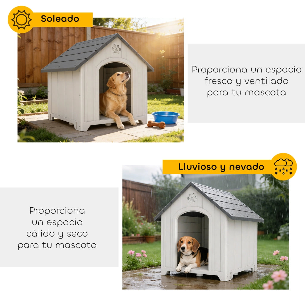 Casetta per Cani Esterna Grandi in Plastica con 2 Finestre e Base Sollevata ¨C Minimal ¨C Grigio