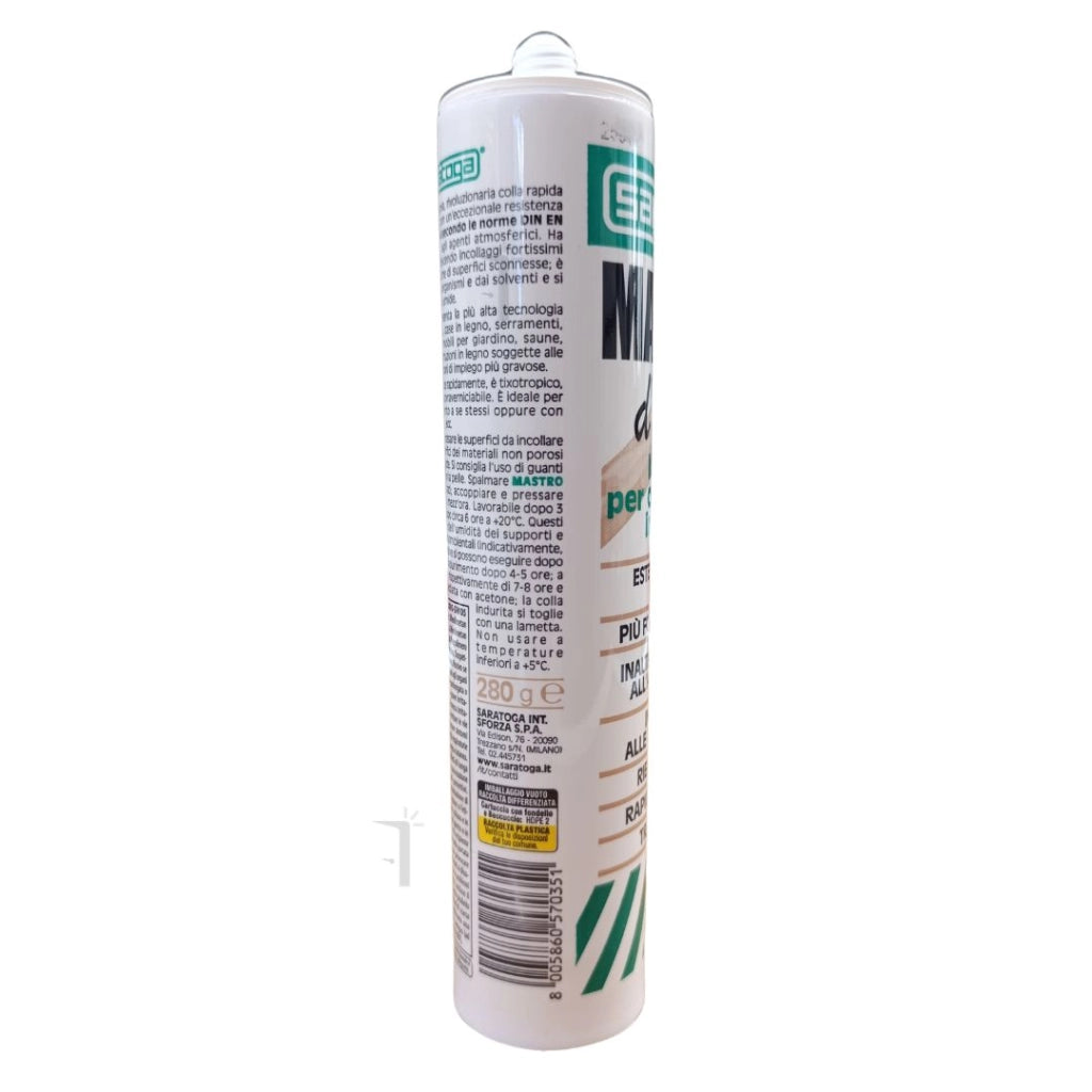 Saratoga Mastro d'Ascia 280gr colla marina poliuretanica forte trasparente per legno cemento metallo