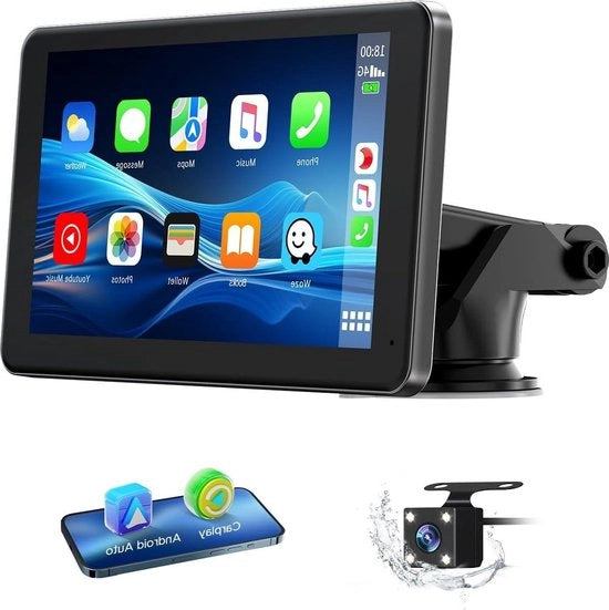 Radio Portatile 7" a Tono IPS con Schermo Touch - Camera di Ricambio Acquaparante - Bluetooth 5.0 - Controllo Siri/Google Voice - Navigatore GPS - Collegamento Specchio Carplay