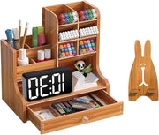 Organizzatore per ufficio multifunzionale con cassetti in legno per la gestione di oggetti da ufficio, scuola e casa.