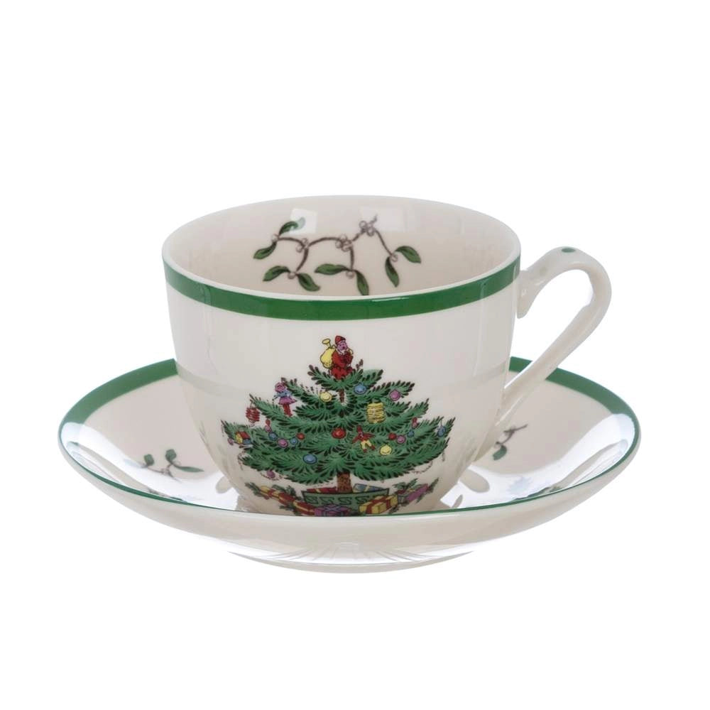 Tazza da The con Piattino in Ceramica Natalizia Abies Natalis Blanc Mariclò