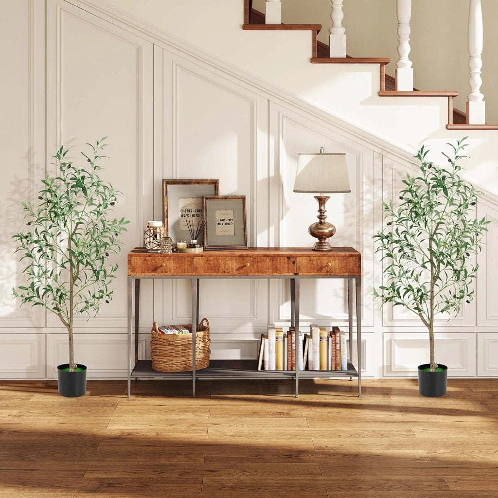2 Pezzi Pianta Finta di Oliva 130 cm, Pianta Olivo Artificiale in Vaso Decorazione per Casa e Ufficio, Pianta Finta in PE con Frutti Realistici da Interno ed Esterno (2)