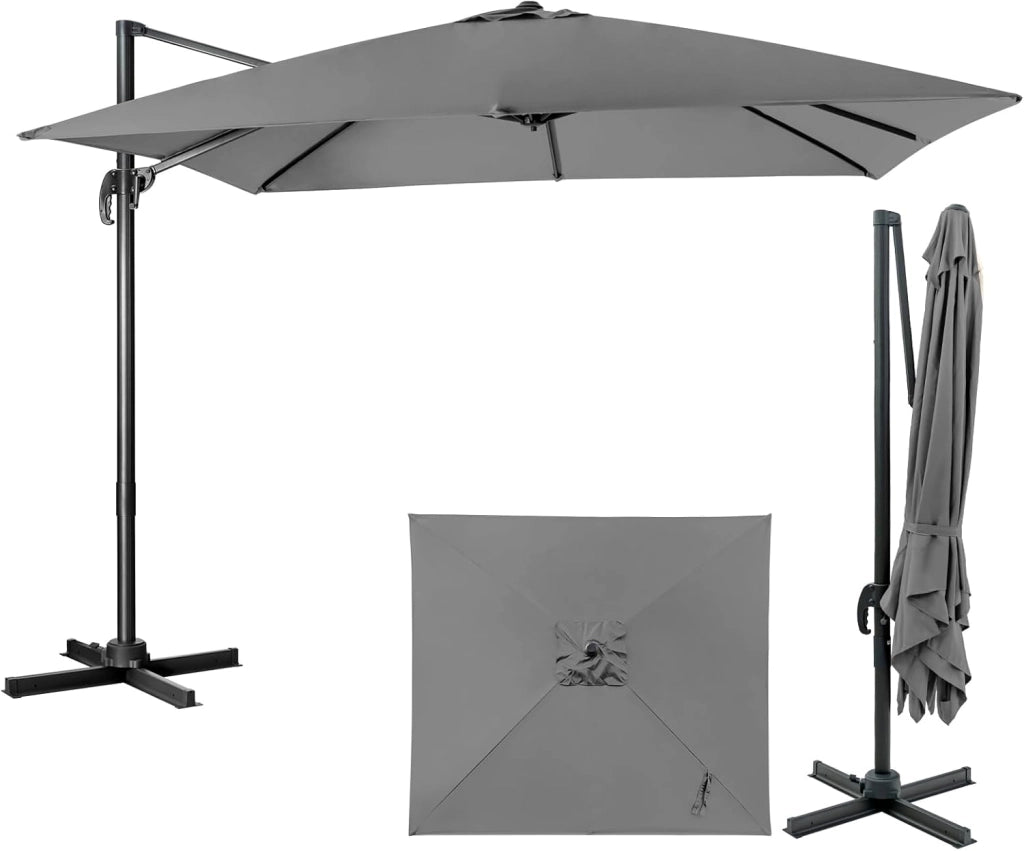 Ombrellone da giardino, 300 cm, pieghevole e regolabile in altezza, da balcone, rettangolare, da spiaggia con base a croce, ombrellone stabile e di alta qualità, marrone, 300 x 300 cm