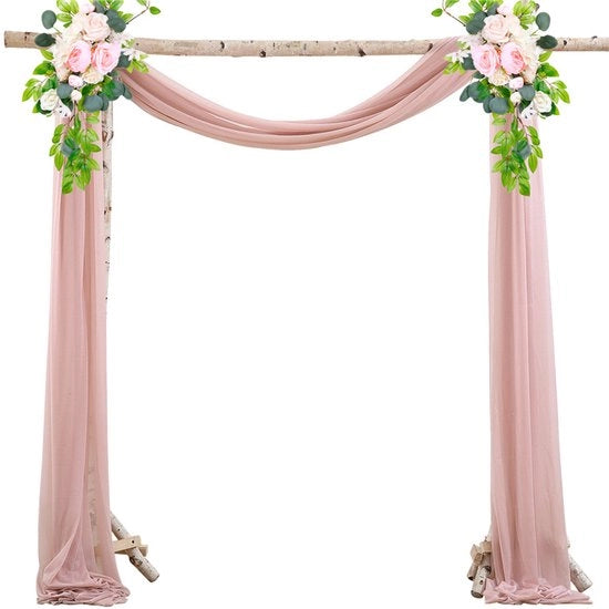 Slitta chiffon, tenda da sposa, con nastri, chiffon a drappeggio per decorazione cerimoniale, sfondo, tenda da festa di seta - Blozen - 75*550cm