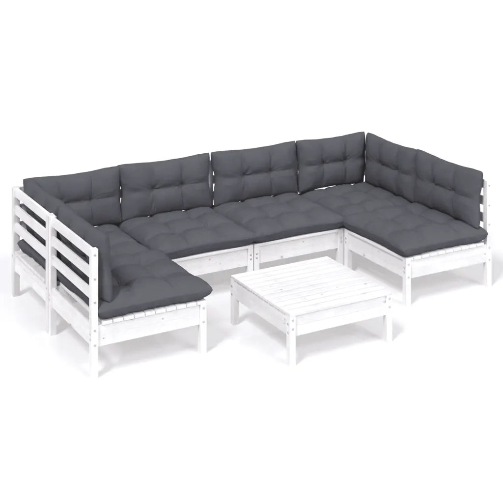 Set Divani da Giardino 7 pz con Cuscini Bianchi Legno di Pinocod mxl 73534
