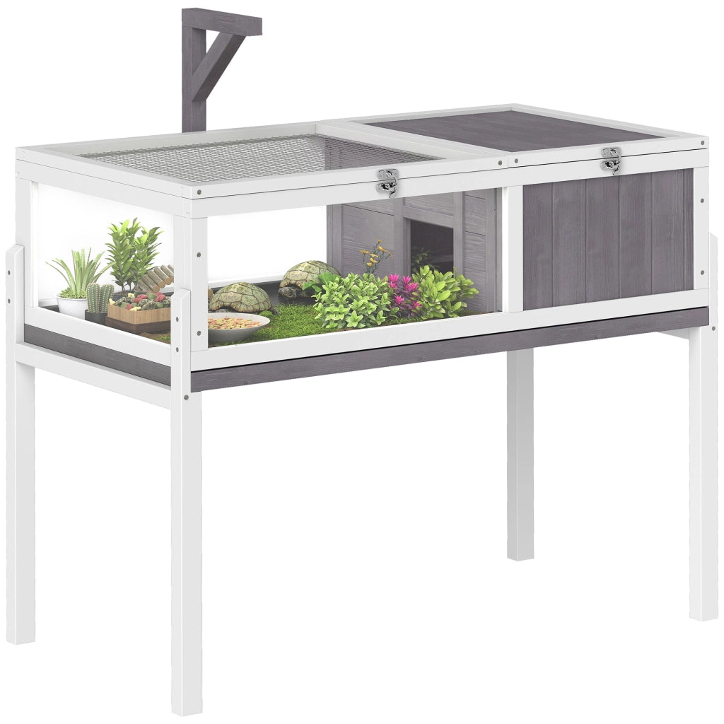 Casetta Rialzata per Tartarughe ¨C Xylo ¨C Legno e PS, Grigio e Bianco, 104x53x82 cm
