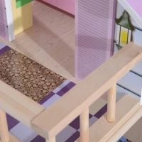 Casa delle Bambole per Bambini 3+ Anni in Legno di Pino e MDF a 4 Piani con 13 Accessori, Rosa, 60x30x80 cm