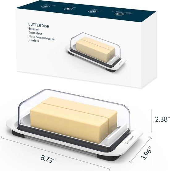 Vasca per burro con coperchio, porta frigorifero in plastica, grande capacità, resistente alla lavastoviglie, ciotola per burro per 2 stanghe costa orientale/costa occidentale/kerry gouda