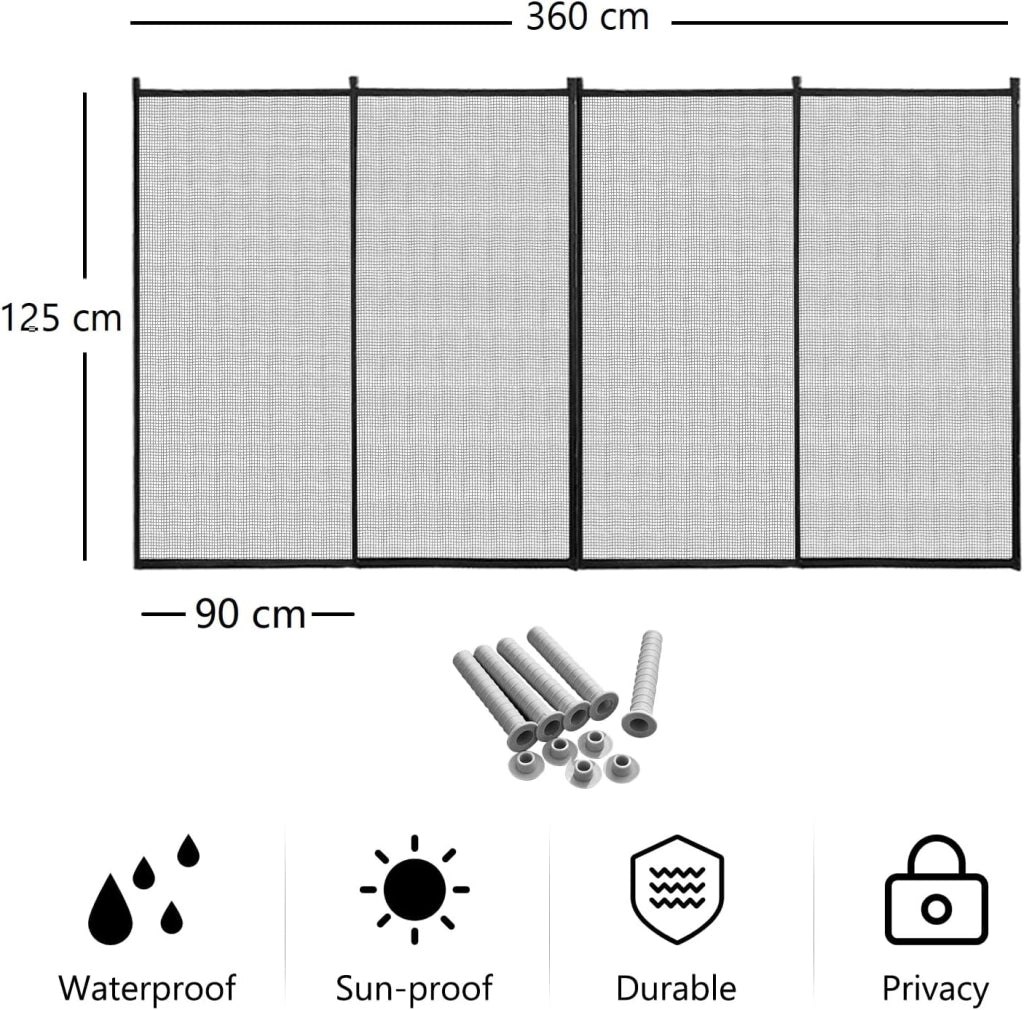 Recinzione di Protezione per Piscina, Barriera di Sicurezza Pieghevole in Alluminio e Acciaio Inox per Piscina Laghetto Giardino con Kit di Montaggio, 366 x 125cm