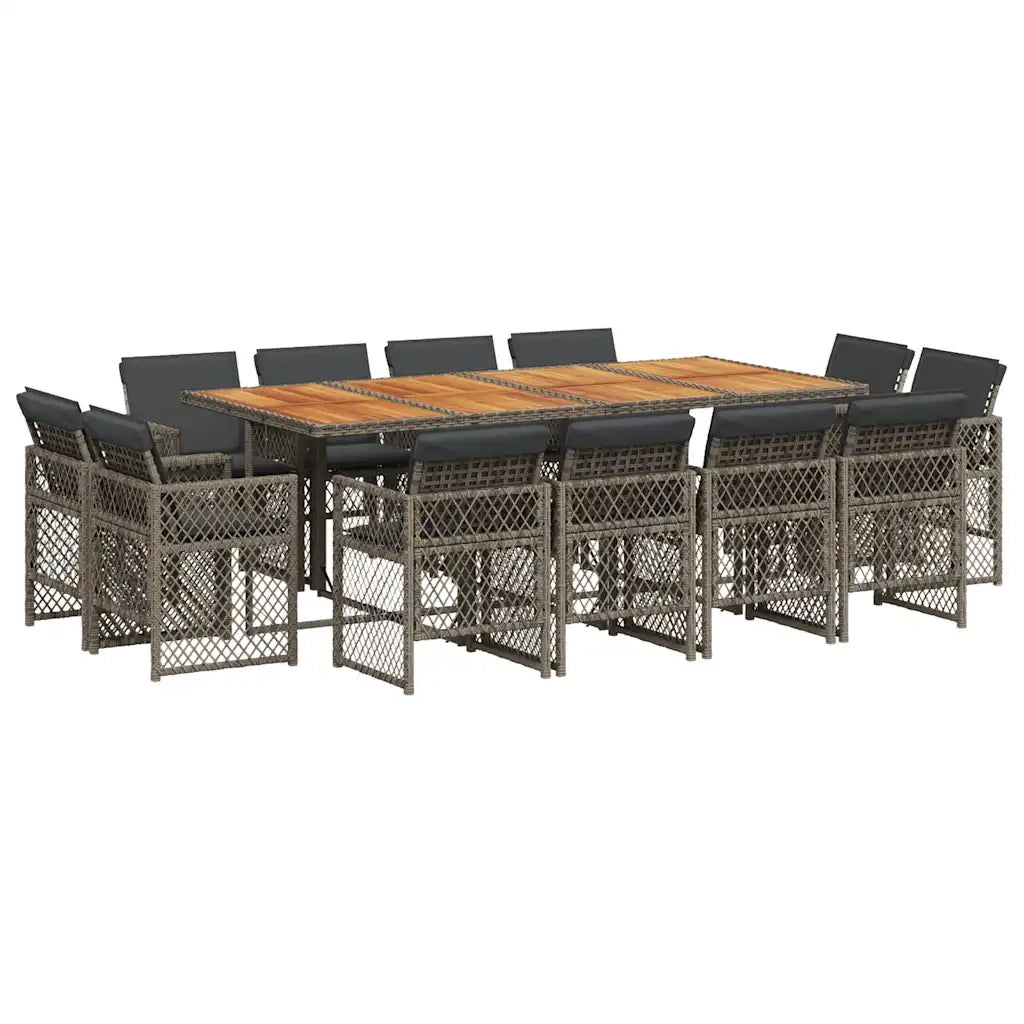 Set da Pranzo da Giardino 13pz con Cuscini Grigio in Polyrattan 3210866