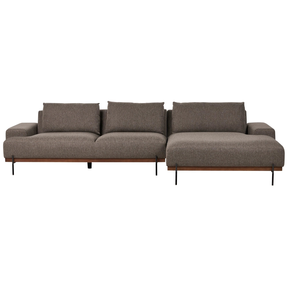 Divano angolare sinistro in tessuto Marrone Tessuto Gambe in metallo 3 posti Stile minimalista