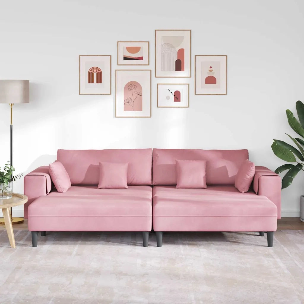 vidaXL Divano in Velluto con cuscino 3 pcs Rosa 208 cm Velluto