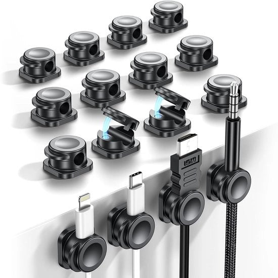 Organizzatore di Cavi Magnetico - Organizzatore per Cavi di Ricarica - 16 Pezzi - Nero