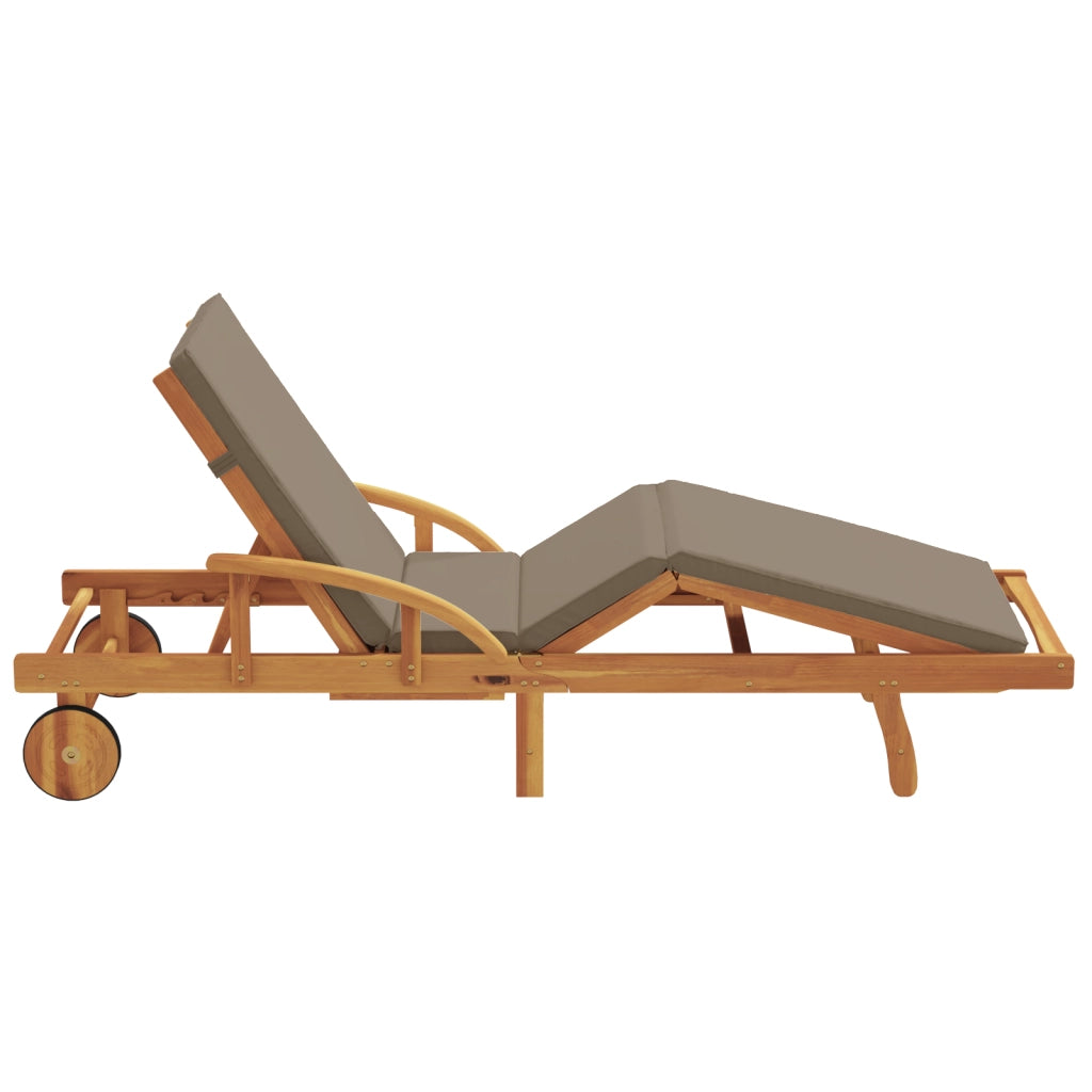 Lettino Prendisole Pieghevole con Ruote e Cuscino Tortora Legno Massello di Teak