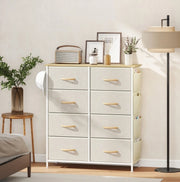 Cassettiera 86x30x94.5 cm con 8 cassetti in tessuto e struttura in acciaio beige
