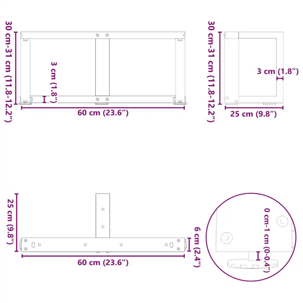 Gambe per Tavolino da Caffè a Forma di T 2 pz Bianche 60x25x(30-31) cm Acciaio 4013013