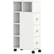 Mobiletto Bagno Salvaspazio 20x40x80 cm con Ruote 3 Cassetti e 5 Vani con Ripiani Regolabili Bianco