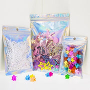 Sacchetto in Mylar holografico 20 x 30 cm/7,8 x 11,8 pollici, sacchetto colorato in plastica, alimenti, gioielli, caramelle, Mylar per il deposito, sacchetto in alluminio arcobaleno.