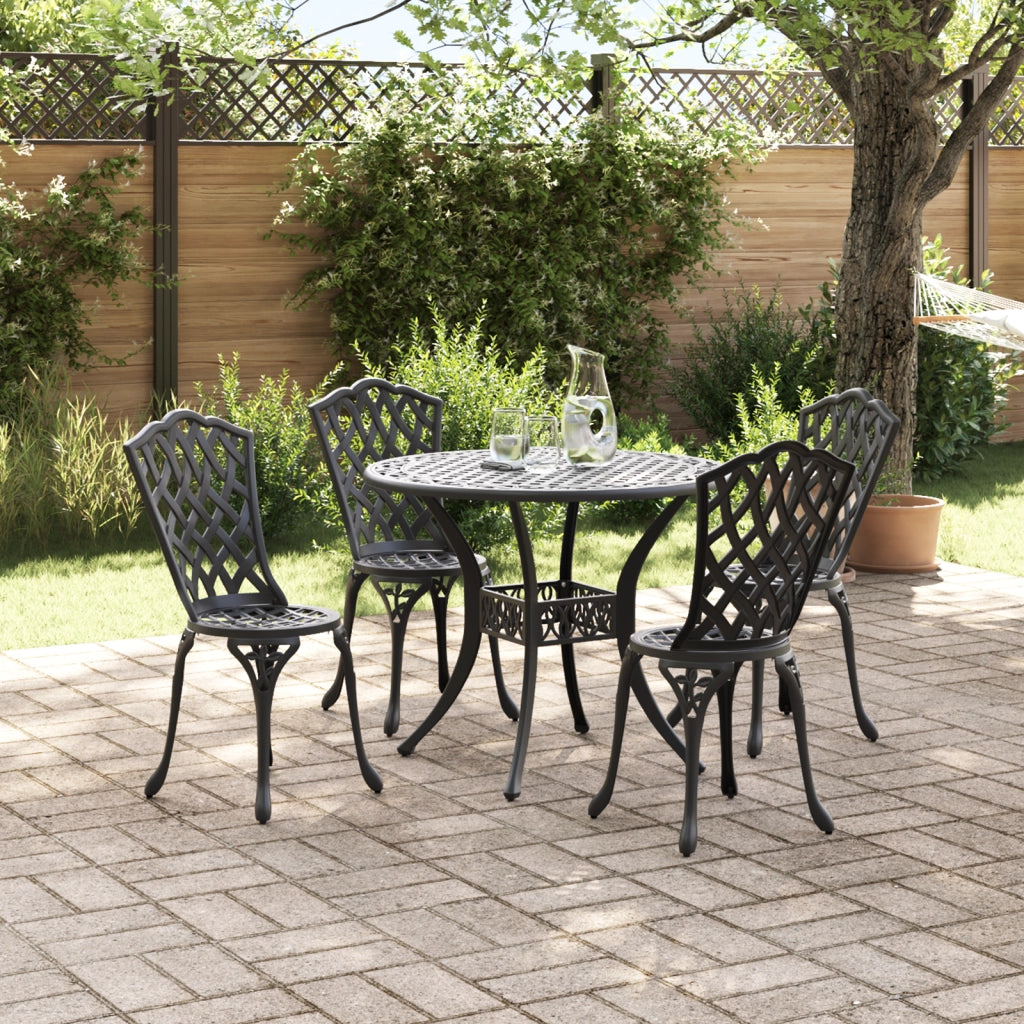 Set da pranzo da giardino in 5 pezzi in alluminio pressofuso nero