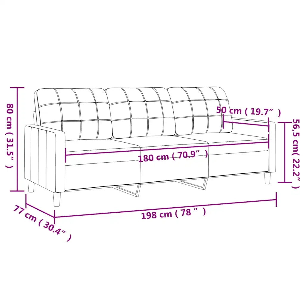 Divano a 3 Posti-Sofa 3 Posti Tortora 180 cm in Tessuto 496804