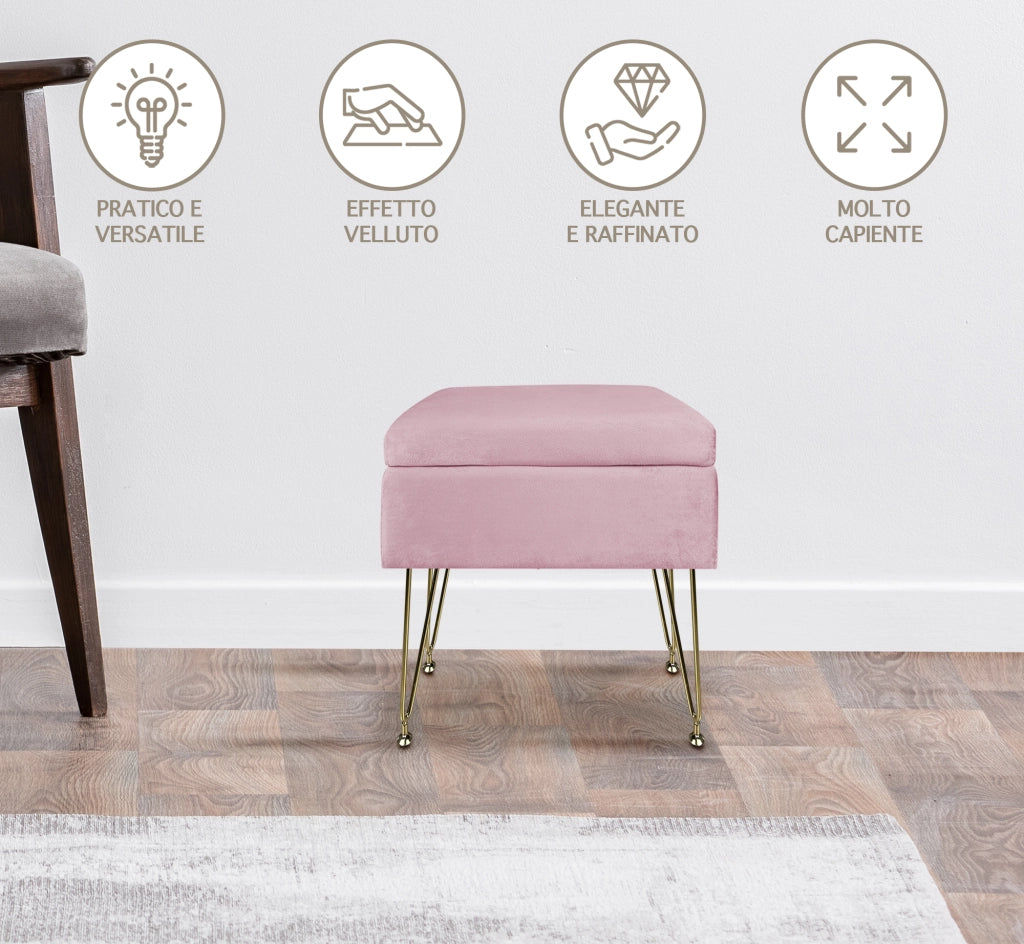 Pouf Panca Imbottita Divanetto In Velluto Contenitore PortaOggetti Panca Sgabello A Pie Di Letto Con Gambe In Metallo Dorato Cassapanca Scarpiera Ingresso Legno Massello Panchina  - Rosa