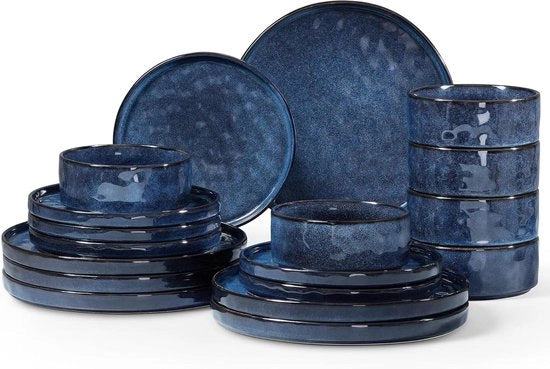 Servizio da tavola in ceramica per 6 persone in Blu Galattico con piatti, piatti e piatti per dessert