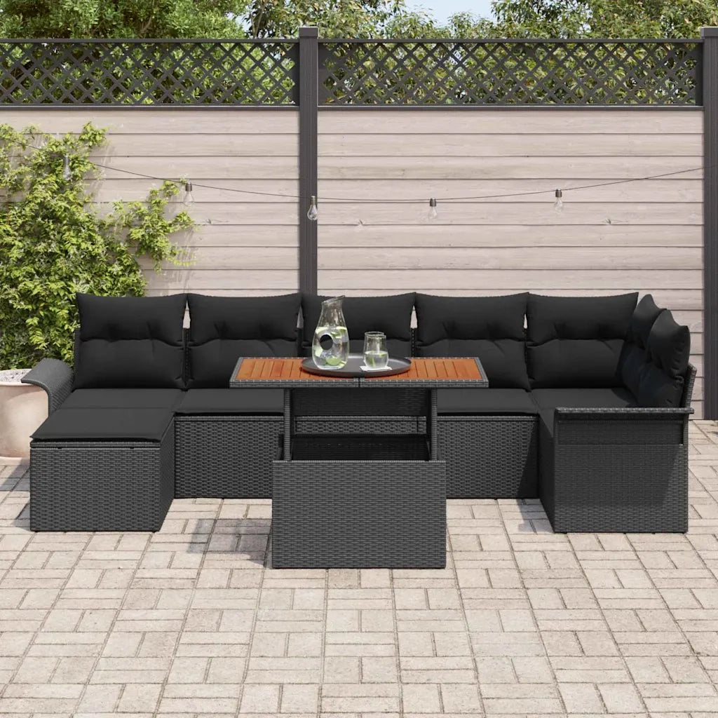 Set Divano da Giardino con archiviazione 8 pcs Nero Poly Rattan