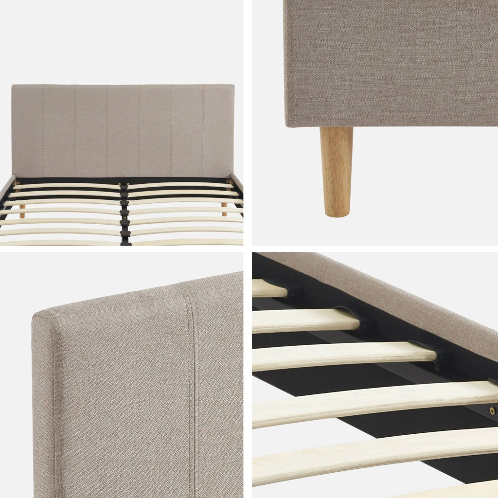 Struttura letto con rete a doghe e testiera 140x190cm, tessuto