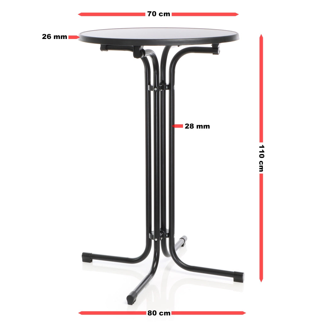 Toboli Tavolo alto da bar rotondo pieghevole nero Ø 70 cm h 110 cm per interno ed esterno