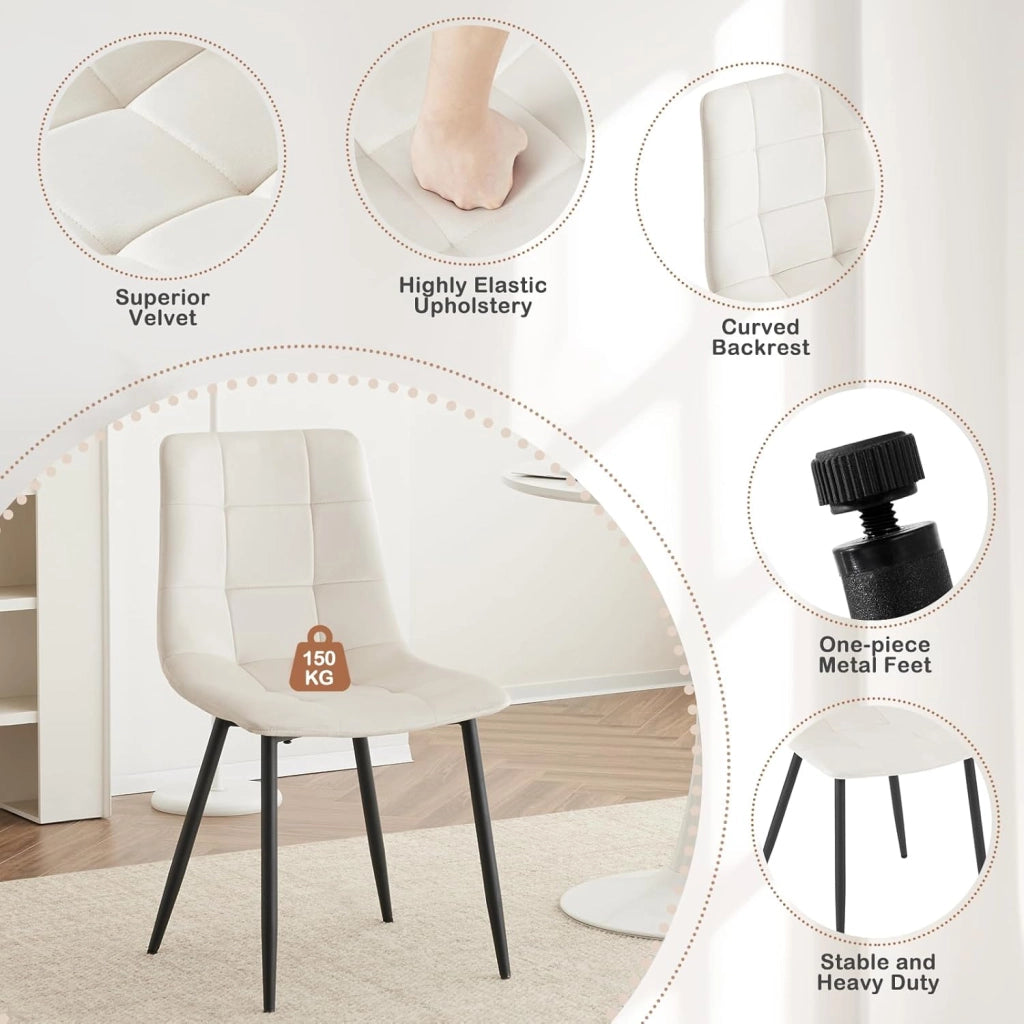 Sedie Sala da Pranzo da 4 Pezzi, Sedia in Velluto con Gambe in Metallo, per Camera da Letto, Soggiorno, Crema