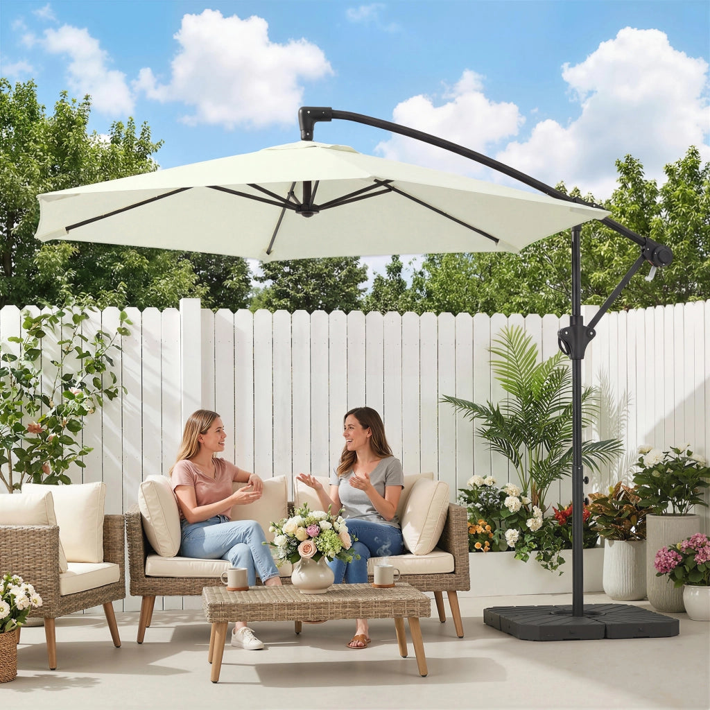 Ombrellone da giardino ?300 cm con meccanismo a manovella ¨C zephmum ¨C bianco crema