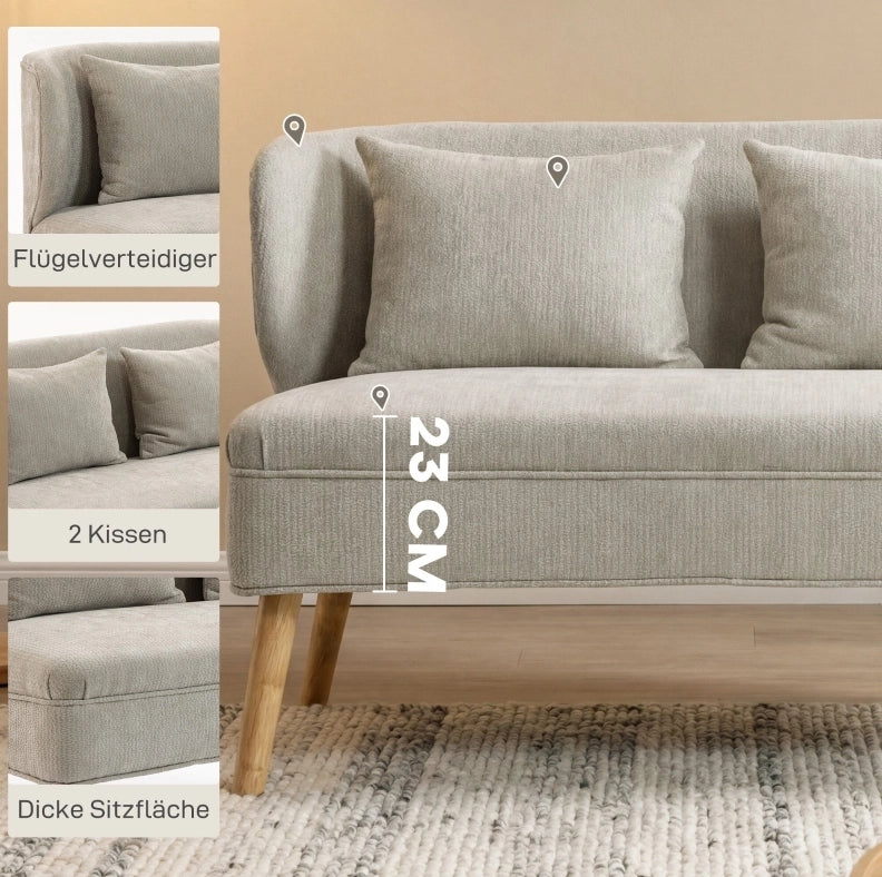 Divano compatto a 2 posti in tessuto chenille beige