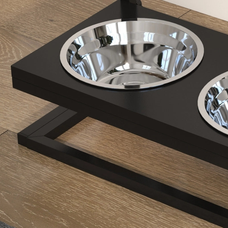 Stazione pappa per cani regolabile con 2 ciotole in acciaio inox, 40,5 x 22 x 39 cm, nero