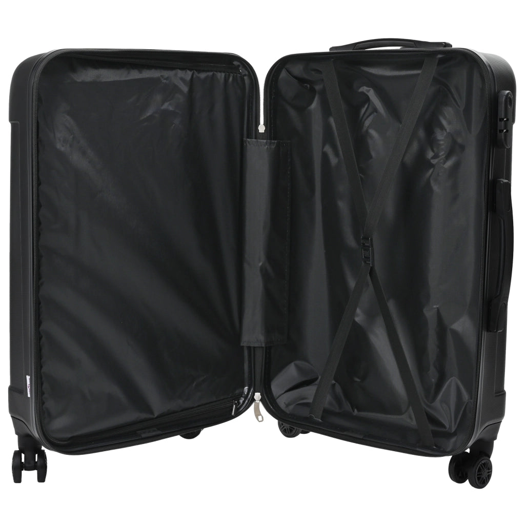 Set di valigie 3 pezzi in policarbonato rigido nero 20" 24" 28