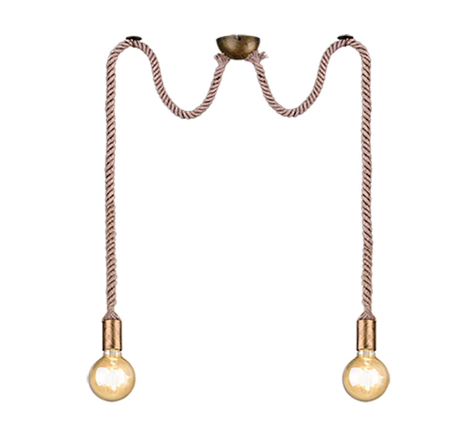Lampada a sospensione doppia corda, metallo, ottone anticato, L 12 cm, Rope