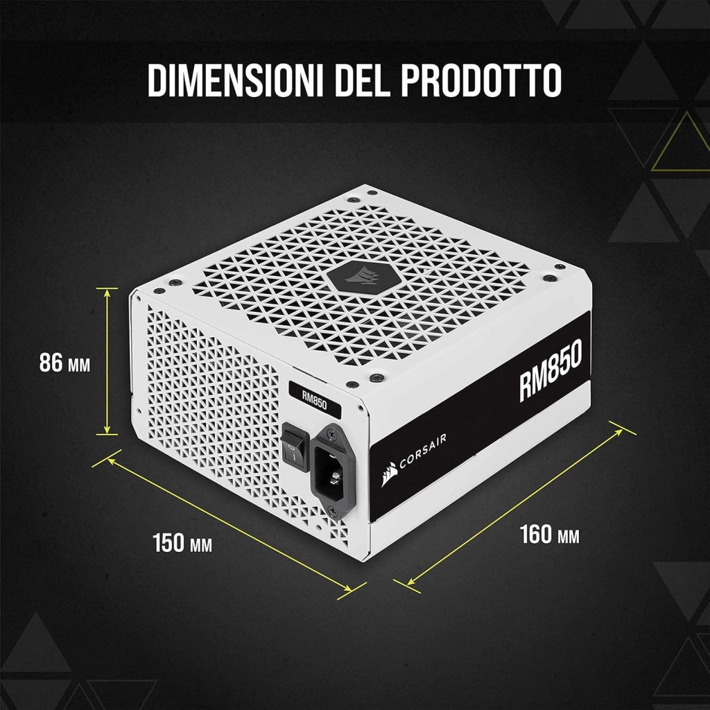 RM850 (2021), RM Serie, 850 Watt, Alimentatore ATX Interamente Modulare (Connettori EPS12V Tre, Bassa Rumorosità, Modalità Zero RPM, Condensatori con Rating a 105 ºC) Bianco