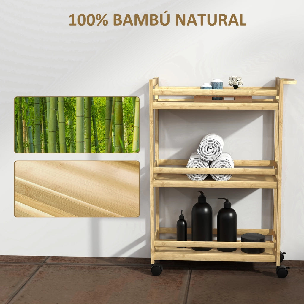 Carrello bagno 3 ripiani bamb¨´ con ruote ¨C Xylo ¨C 55x20x75 cm naturale