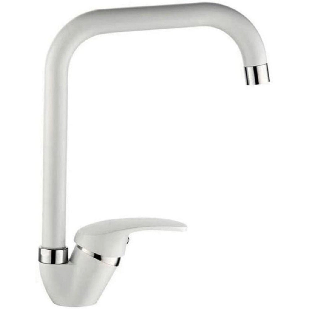 Trade Shop - Rubinetto Per Lavello Da Cucina A Canna Alta Quadrato Miscelatore Bianco 52946 -