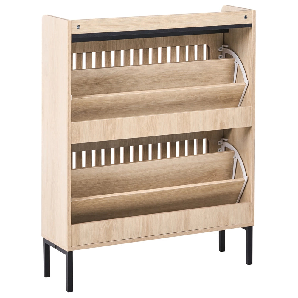 Scarpiera a 2 scomparti in legno MDF con finitura melaminica design scandinavo marrone chiaro