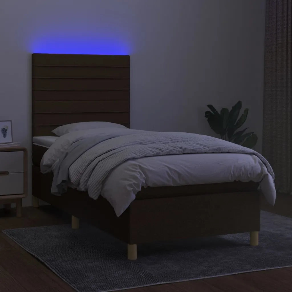 Letto a Molle Materasso e LED Marrone Scuro 80x200cm in Tessuto cod mxl 60923