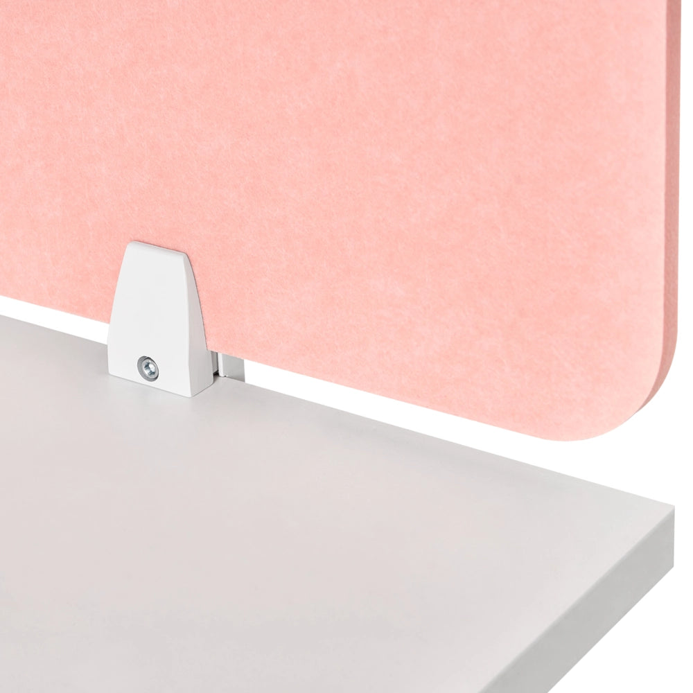 Divisorio da scrivania in PET con rivestimento in tessuto 120 x 50 cm rosa chiaro Schermo acustico Morsetti di montaggio modulari Casa Ufficio
